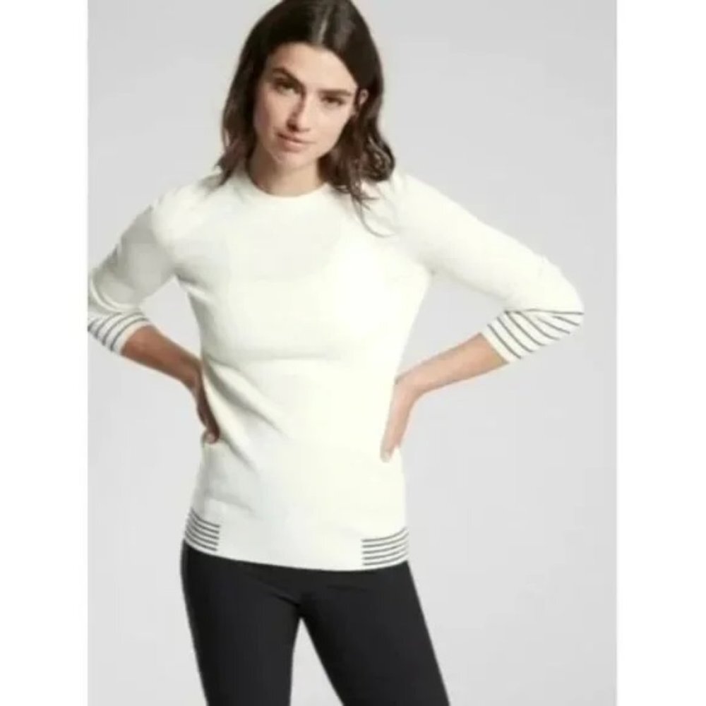 Athleta Table Rock Fitted Ribbed Sweater Merino Wool Sea Salt Ivory XS